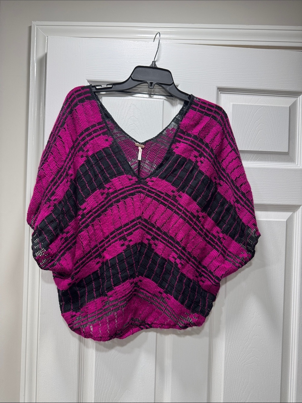 Free People Magenta and Black Open-Knit Dolman Sweater